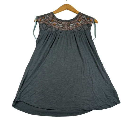 Knox Rose Tops - Knox Rose Womens XS Slate Blue Embroidered Crochet Lace Yoke Sleeveless Top Boho